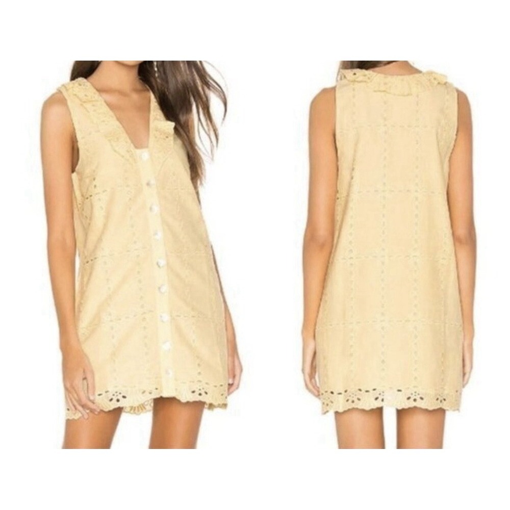 Tularosa Este Dress Size Small Butter Yellow Eyelet Button Front Cottagecore
